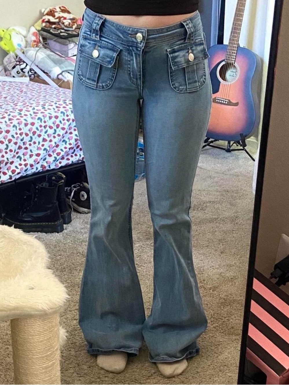 Garage Low-Rise Flare Jeans with Front Patch Pockets